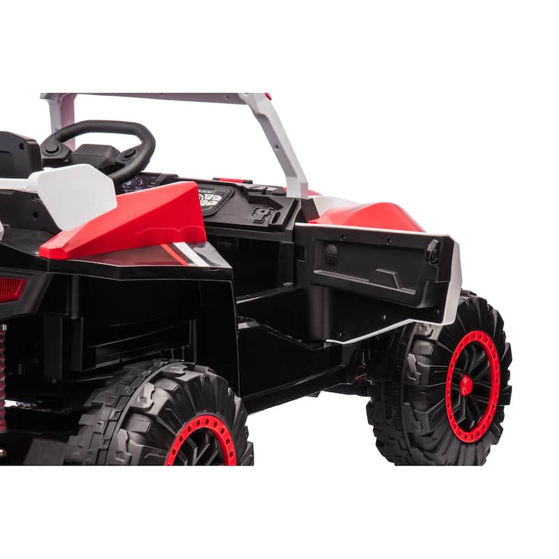 24V Kids Ride-On Car Electric Car with Police Lights, White Red Toddler Vehicle Ride on Jeep with Parent Remote