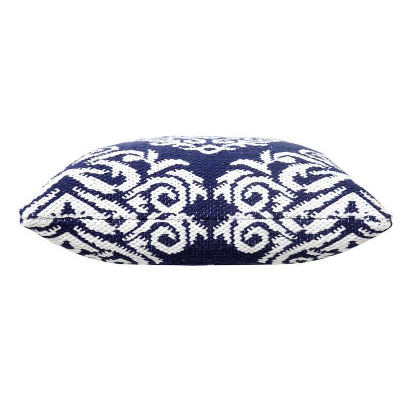 20" Blue and White Damask Pattern Square Throw Pillow