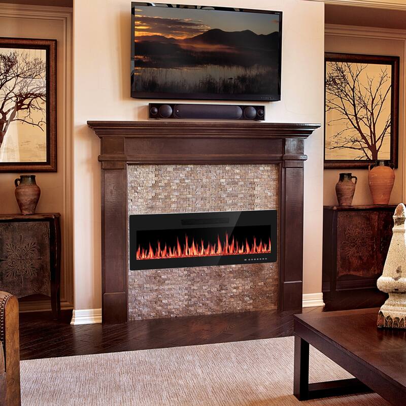 Electric Fireplace Insert, 750/1500W Electric Heater, Adjustable Flame Color, Remote Control, Timer