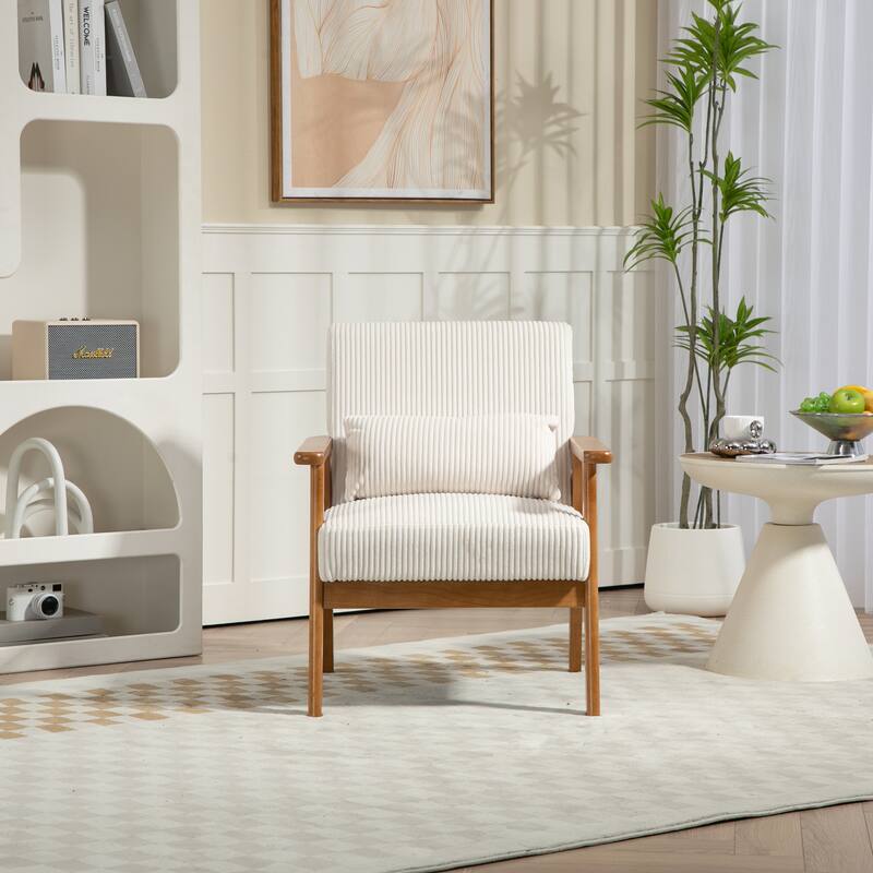 Corduroy Accent Chair,Solid Wood Armchair for Living Room