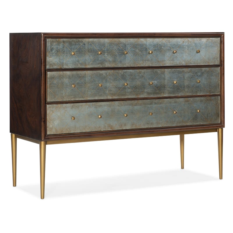 Hooker Furniture 628-85635-647 Melange 48" Wide 3 Drawer Glass, - Dark Wood / Silver