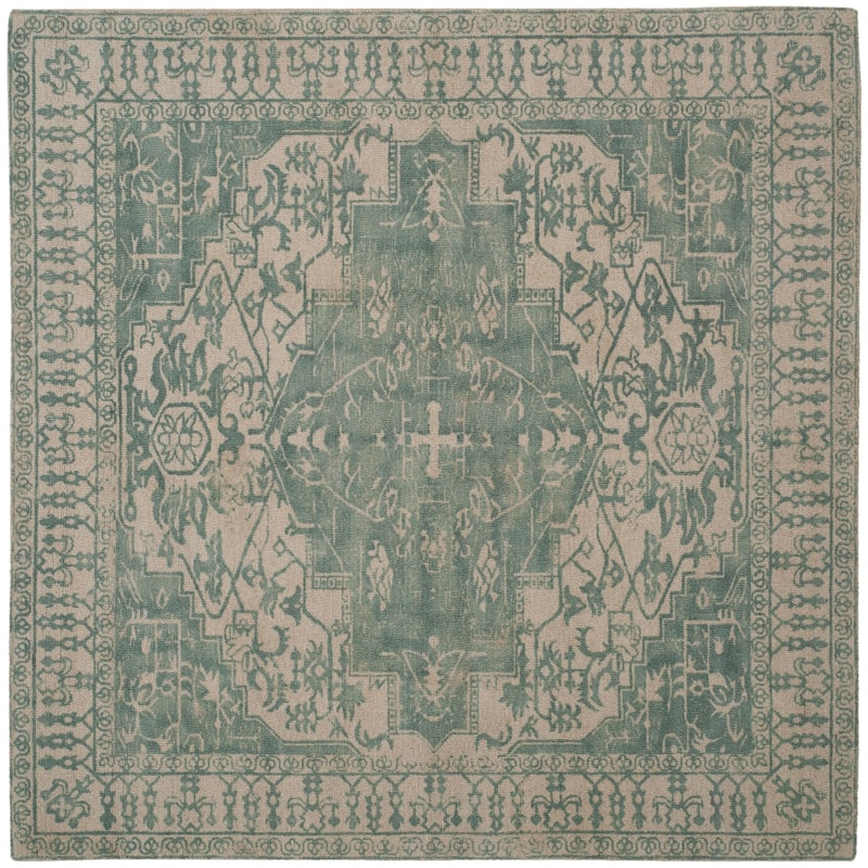 SAFAVIEH Handmade Restoration Vintage Boho Grisha Oriental Wool Rug - 6' Square - Mint/Ivory