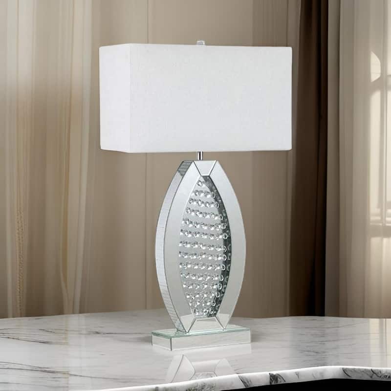 30 Inch Table Lamp, Acrylic Crystal, Rectangular Shade, Curved, Silver