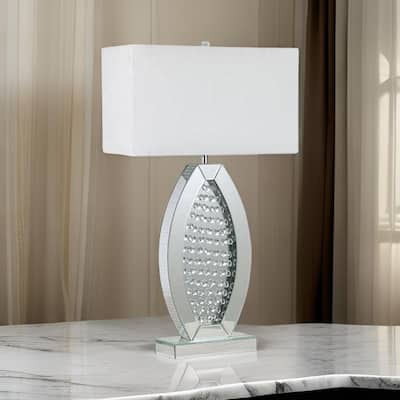 30 Inch Table Lamp, Acrylic Crystal, Rectangular Shade, Curved, Silver