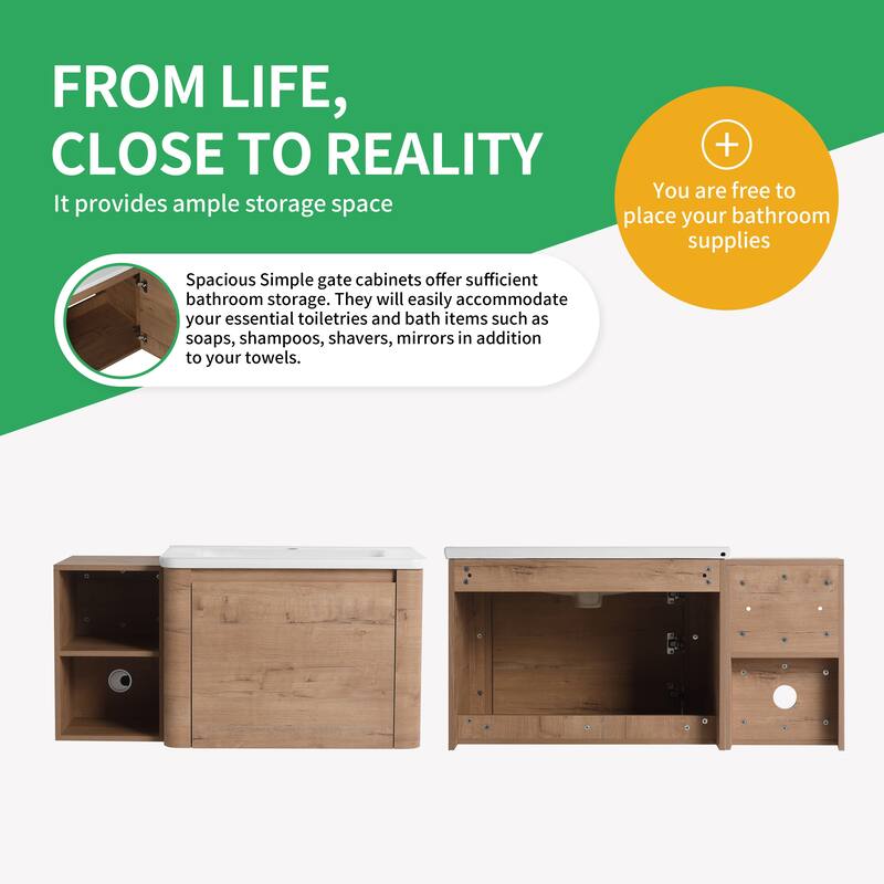 BNK 24''/28''/36''/40''/60''/68'' Bathroom Vanity With Sink, Floating Bathroom Vanity with Soft Close Doors and Shelf