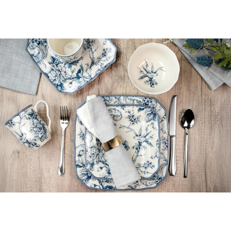 222 Fifth Adelaide 16-Piece Porcelain Dinnerware Set, Blue