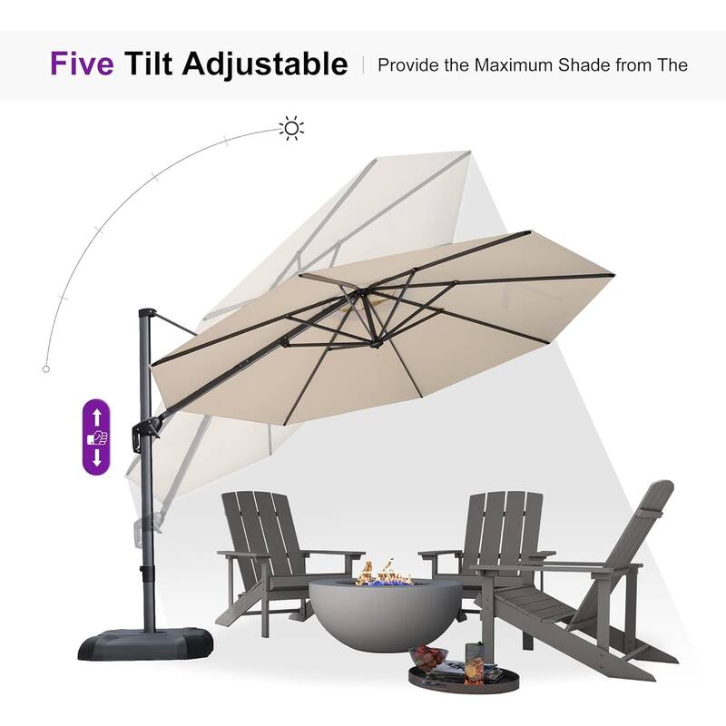 PURPLE LEAF Round 360 Degree Rotation Patio Cantilever Umbrella