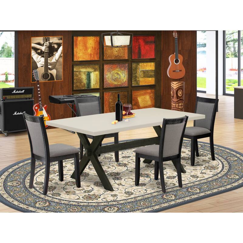 East West Furniture Dinette Set-a Dining Table & Dark Gotham Grey Linen Fabric Parson Chairs, Wire Brushed Black(Pieces Options) - X627MZ650-5