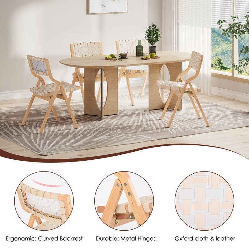 Wood Folding Chairs Set of 2, Wooden Indoor Stackable Dining Chairs for Kitchen & Dining Room Chair Woven Seat