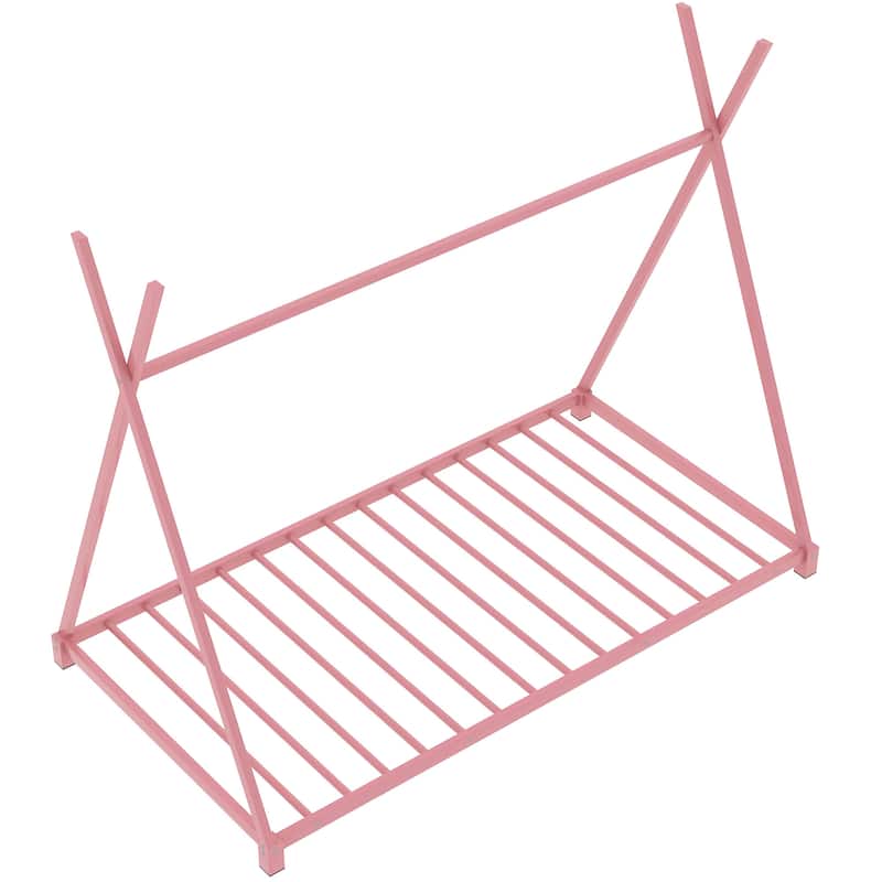 Metal Twin Size House Shaped Platform Bed with Triangle Structure