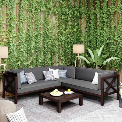 4-Piece Corner Patio Sectional Sofa Set with Wooden Frames