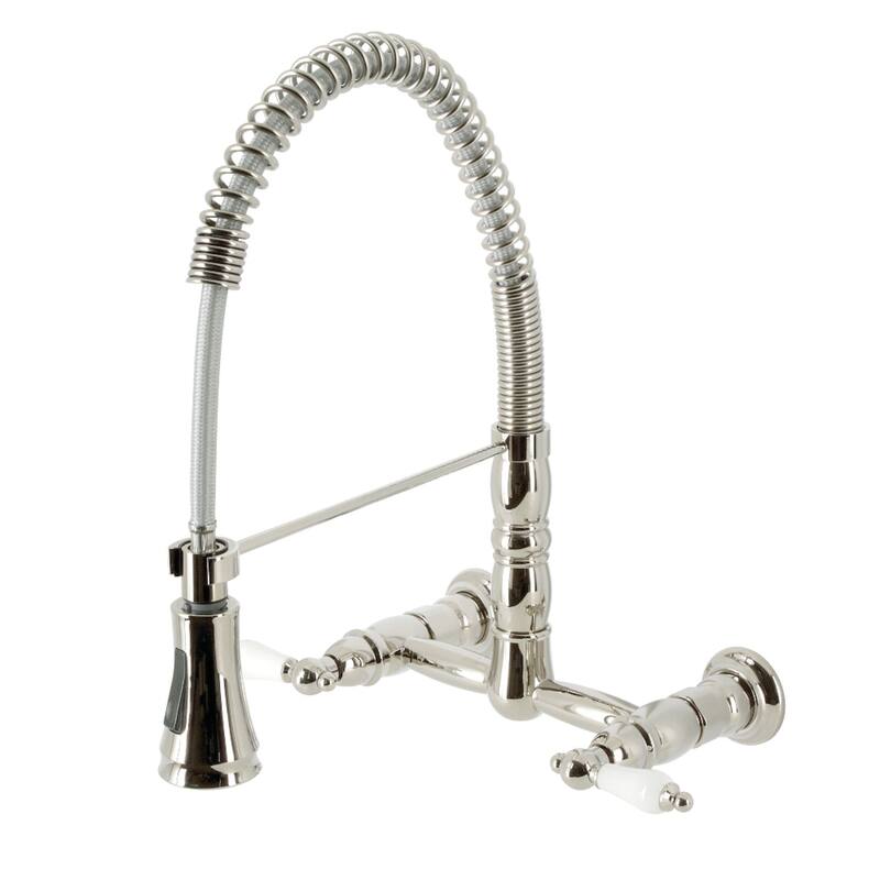 Heritage Two-Handle Wall-Mount Pull-Down Sprayer Kitchen Faucet - Polished Nickel