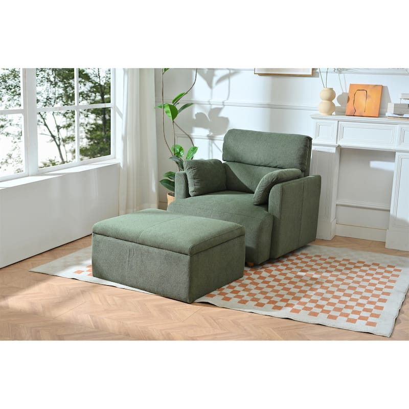 Oversized Chair w/Storage Ottoman, Wide Accent Armchair Chair, Modern Lounge Chair, Upholstered Mid-Century Reading Chair