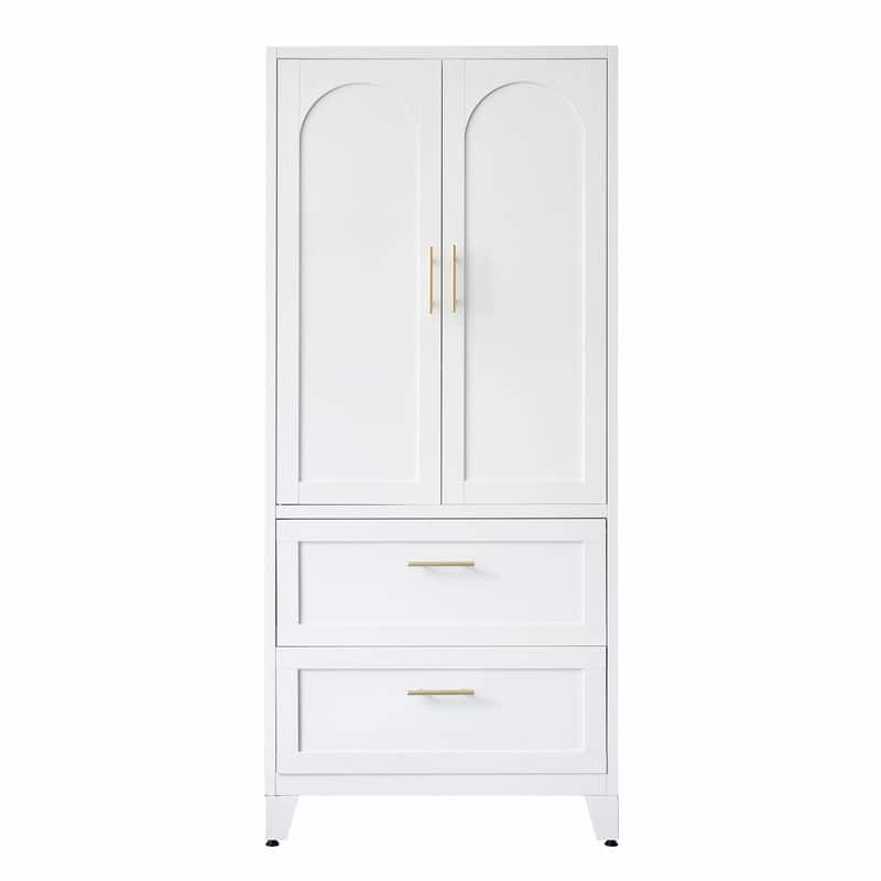 71" Tall Metal Wardrobe Cabinet with 2 Drawers, Hanging Rod, and 2 Doors, Wardrobe Closet with Shelf