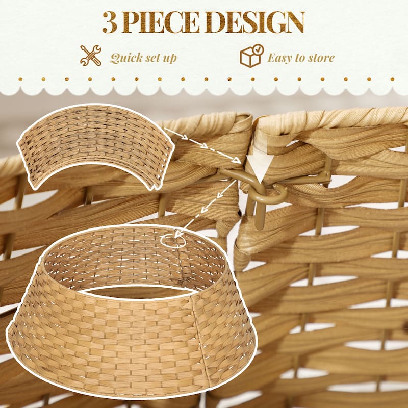 HOMCOM 27 inch Rustic Christmas Tree Collar, Plastic Woven Christmas Tree Skirt, Base Cover for Party, Holiday, Home Decoration