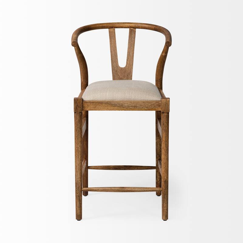 Trixie 37.5" Total Height Cream Upholstered Seat Brown Wood Frame Counter Stool