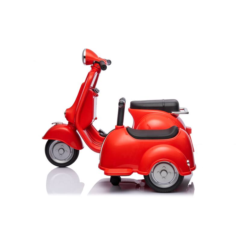 Vespa 6V Ride-On Motorcycle with Sidecar, Stylish Kids Electric Scooter Toy for Siblings, Safe and Fun for Boys and Girls