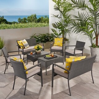 Cancun Outdoor 8-piece Cushioned Wicker Chat Set by Christopher Knight Home