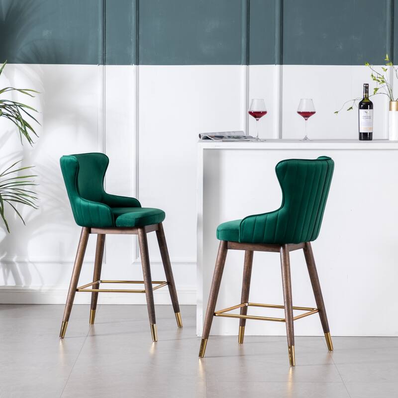 Roundhill Furniture Leland Velvet Upholstered Wingback Counter-height Stools (Set of 2)