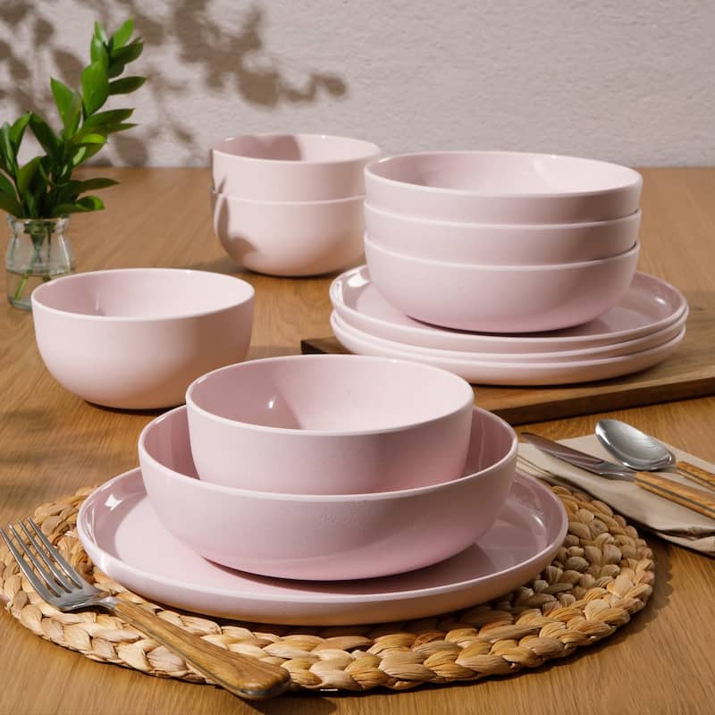 Gibson Home Candy Skies 12 Piece Unbreakable Wheat Straw Melamine Plates and Bowls Dinnerware Set