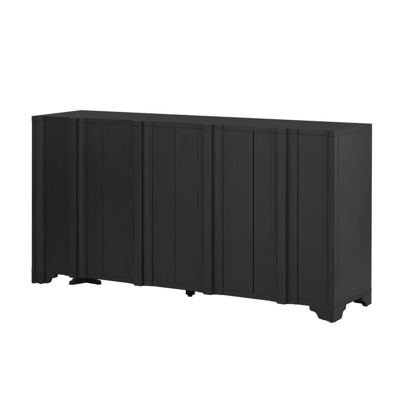 Sophisticated 4-Door Sideboard Adorned with Intricate Linear Accents and Luxurious Multi-Layered Pine Veneer Design Elements