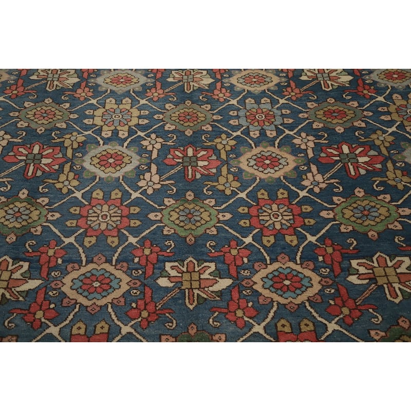 Hand Knotted Oriental 100% Wool Carpet Traditional Floral Navy Blue & Blues Heriz (serapi) Area Rug - 12' 3'' X 9' 9''