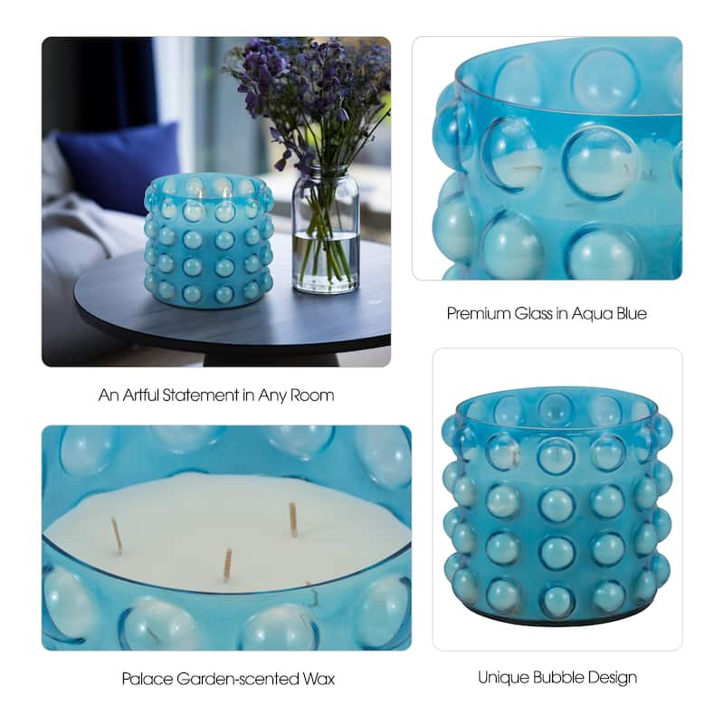 Sagebrook Home Artisan Glass 9" 81 Oz Bubble Candle Holder, Perfect Accessory for Stylish Decor Enthusiasts. - 9" x 9" x 7"