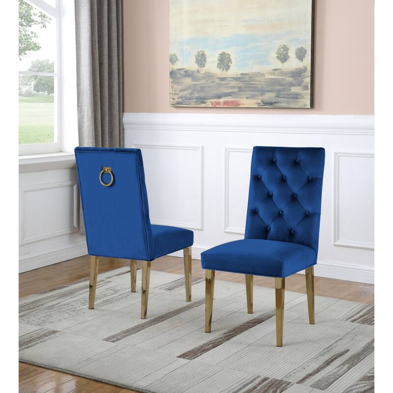 Best Quality Furniture Button Tufted Back Side Chairs with Gold Stainless Steel Legs