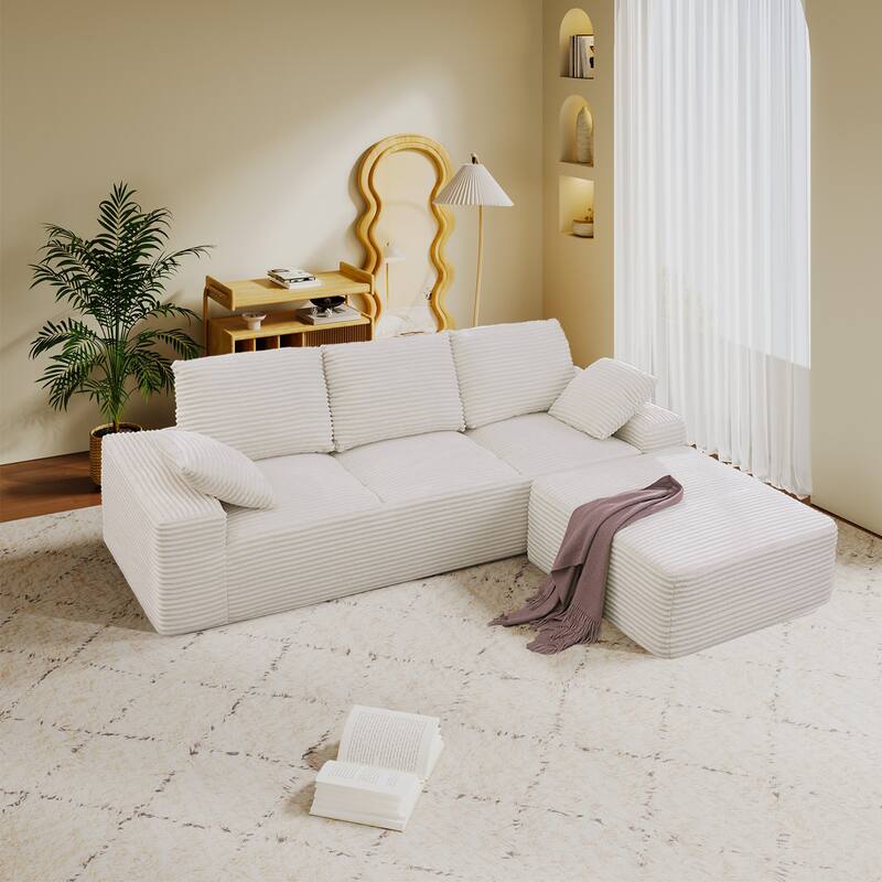 Modular Sectional Sofa with L-Shape Chaise Lounge, Oversized Corduroy Upholstered Cloud Sofa, Deep Seat Sofa with Pillow