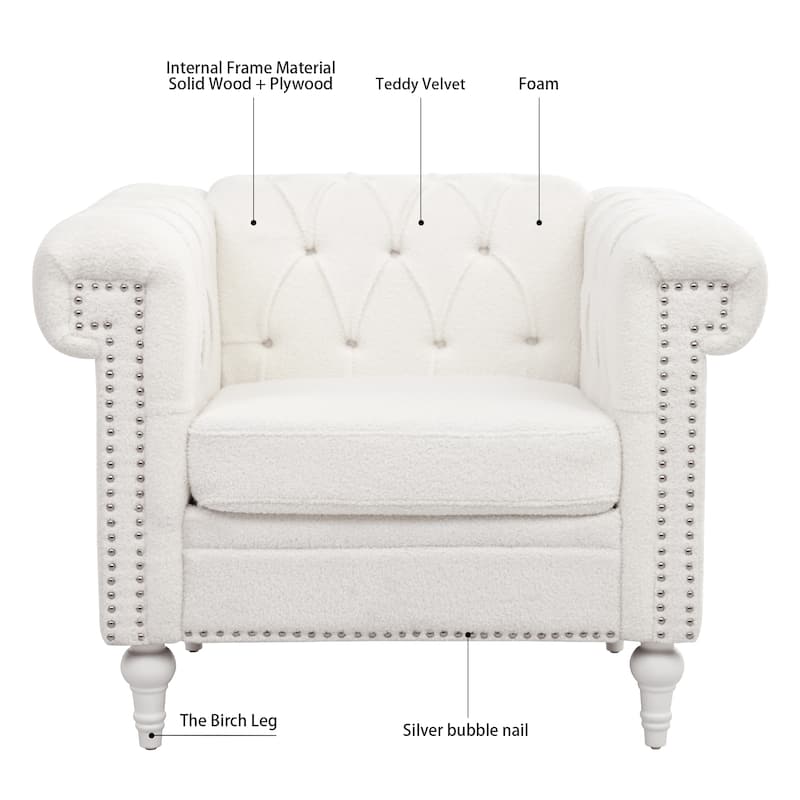 38.98" Buttons Tufted Accent Chair with Birch Legs