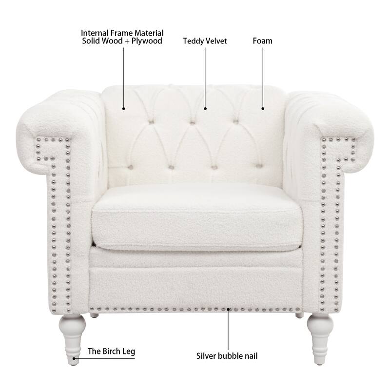 PU Leather Accent Chair with Solid Wood Frame, Pocket Spring Cushion, and 220lb Capacity