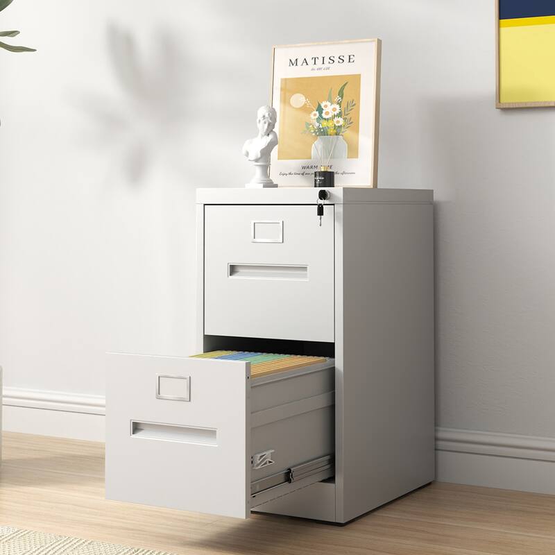 2-Drawer Metal File Cabinet with Lock - White