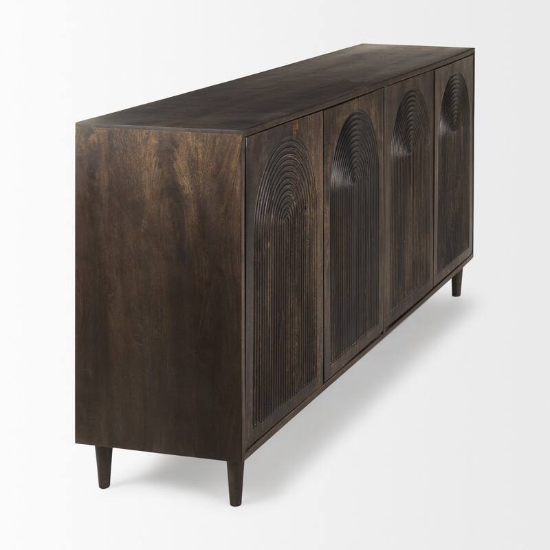 Tucker Dark Brown Mid-Century Modern Rainbow 4 Door Sideboard - 71.8L x 15.0W x 30.0H