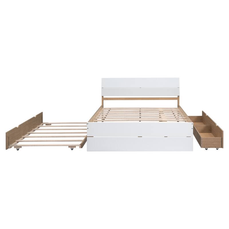 Full Size Storage Bed Platform Bed with Twin Size Trundle and Drawers