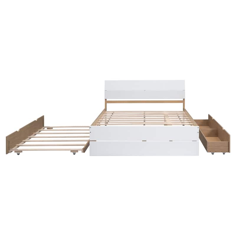 Modern Full Bed Frame With Twin Size Trundle And 2 Drawers, Full Size Bed
