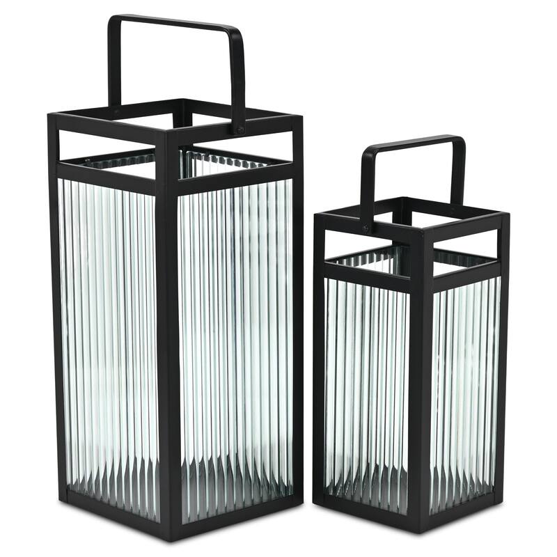 Drusilla Set of 2 Fluted Glass Lanterns - 16" and 12.25" - N/A