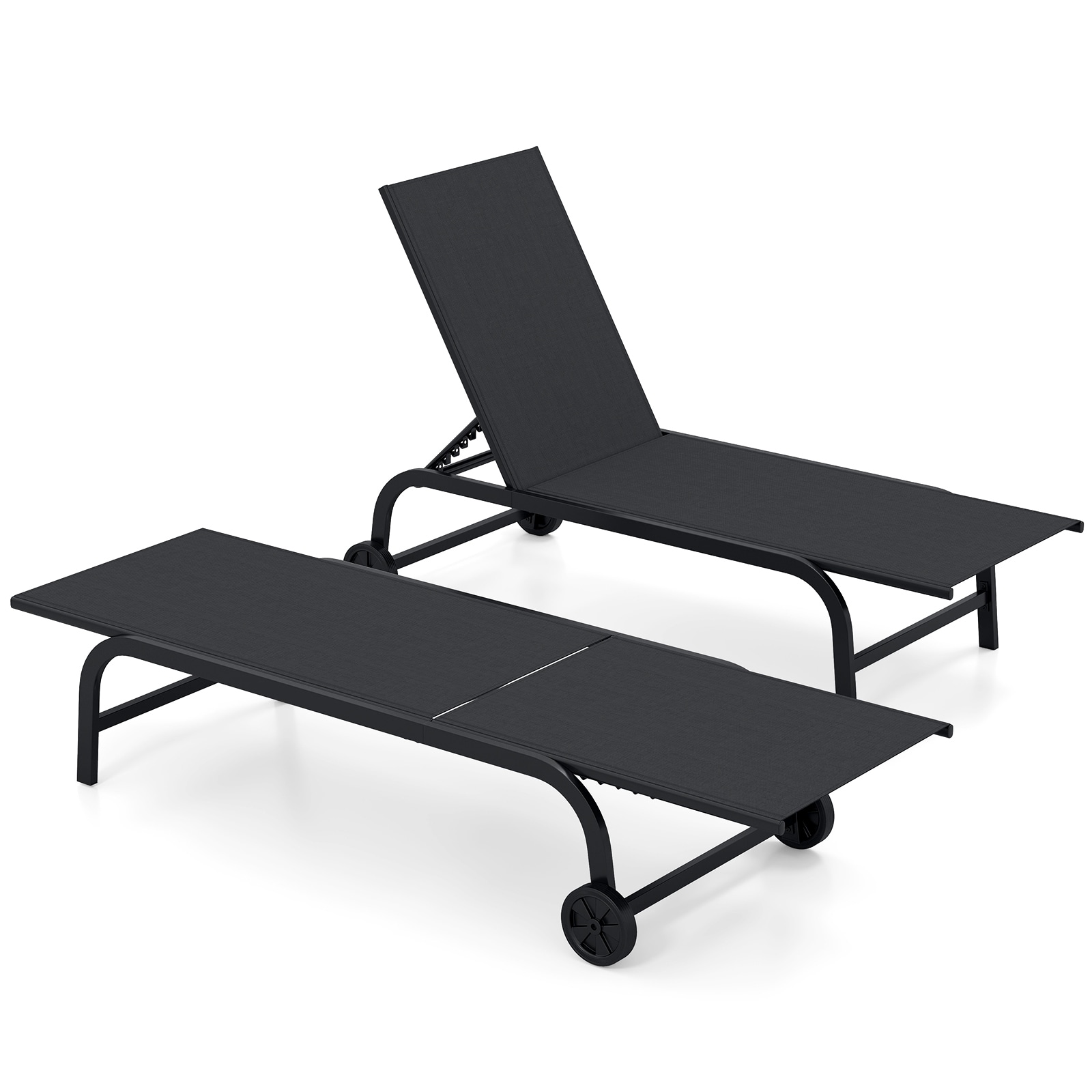 Gymax Outdoor Chaise Lounge Chair Set of 2 w/Wheels 6-Position