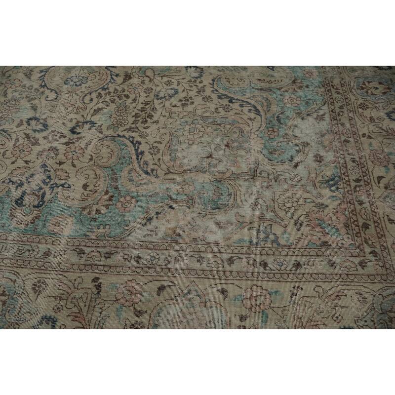Hand Knotted Oriental 100% Wool Carpet Traditional Floral Beige & Ivories Kashmar Area Rug - 12' 0'' X 9' 7''