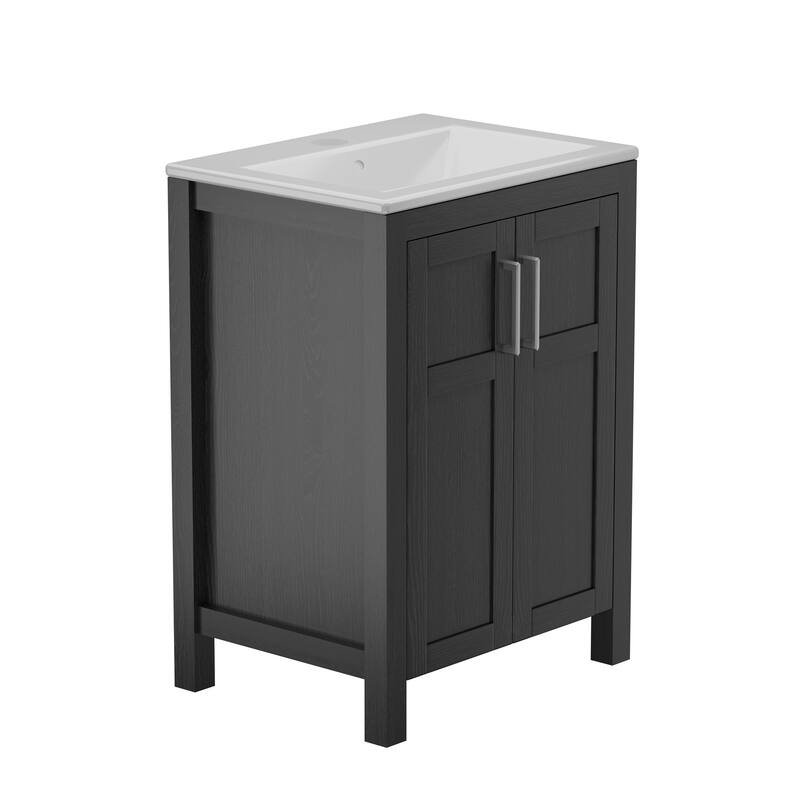 24" Black Bathroom Vanity Cabinet with White Ceramic Sink