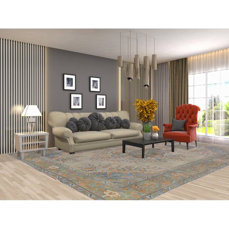 Hand Knotted Oriental 100% Wool Carpet Traditional Medallion Green Tabriz Area Rug - 12' 7'' X 9' 7''