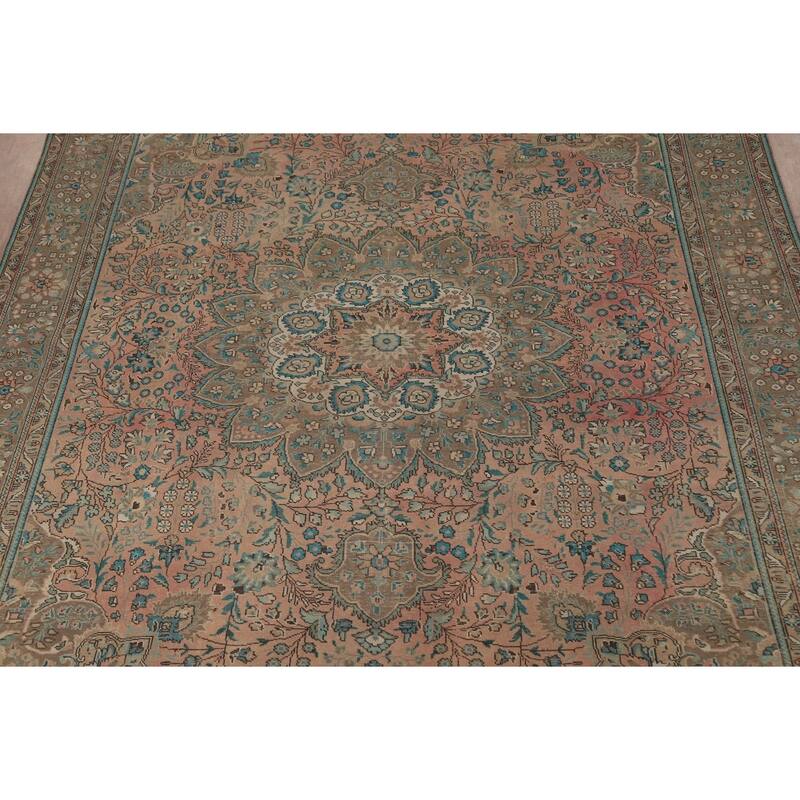 Pink Floral Tabriz Persian Area Rug Handmade Wool Carpet - 9'7" x 13'0"