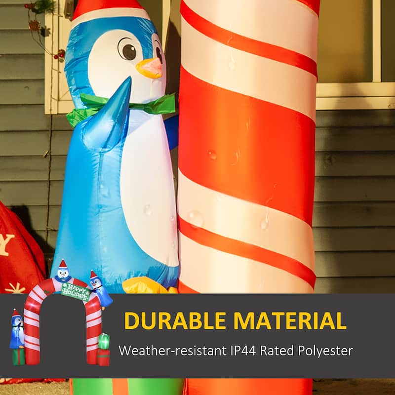 Outsunny 8ft Christmas Inflatable Candy Cane Archway with Three Penguins and Gift Boxes