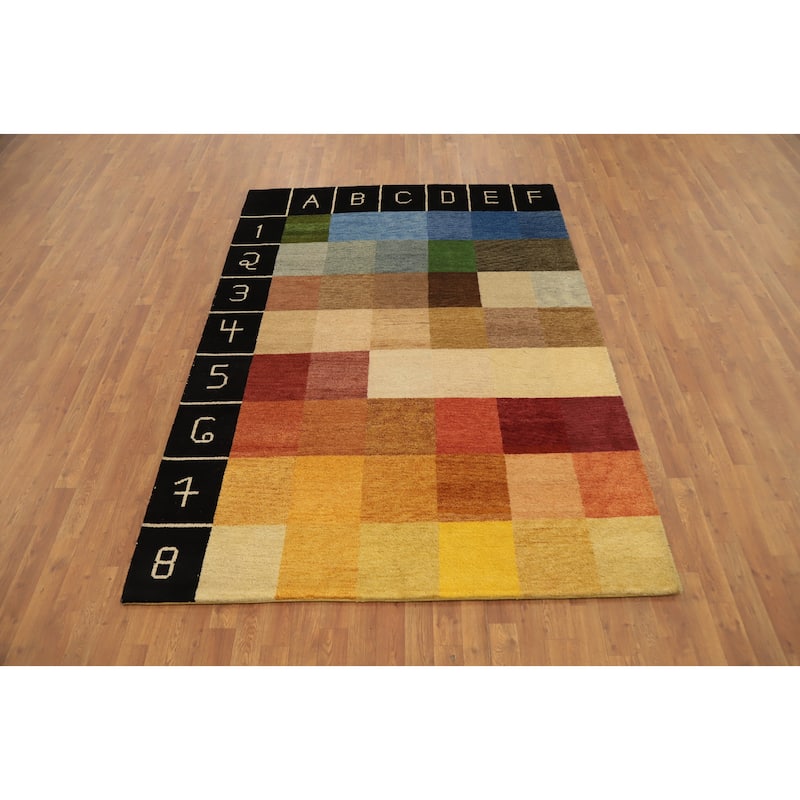 Hand Knotted Oriental 100% Wool Carpet Modern Geometric Multi-Colored Gabbeh Area Rug - 7' 10'' X 5' 8''