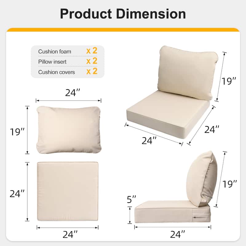 24"x24"x5"Waterproof Outdoor Deep Seat Cushion Set for Patio Furniture