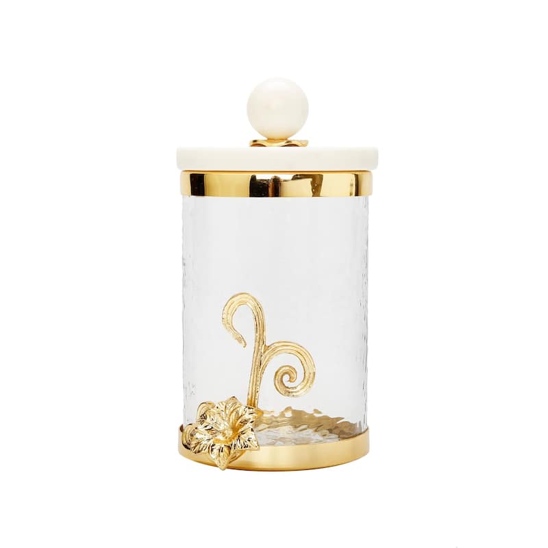 Glass Canister with Gold Design and Marble Lid - 10"H