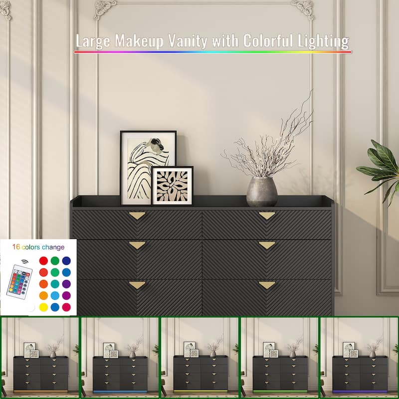 8 Drawer Double Dresser for Bedroom,Modern Dressers Chest of Drawers with Fluted Panel,Black