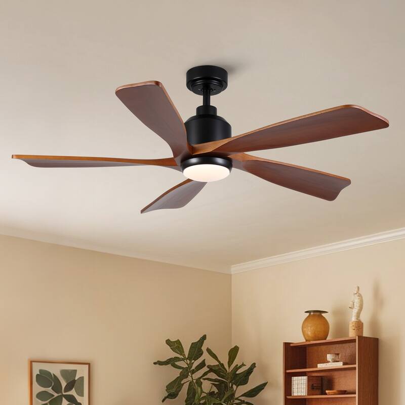 52 inch Natural Style Cozy Solid Wood White Ceiling Fan with Light, Quiet DC Motor