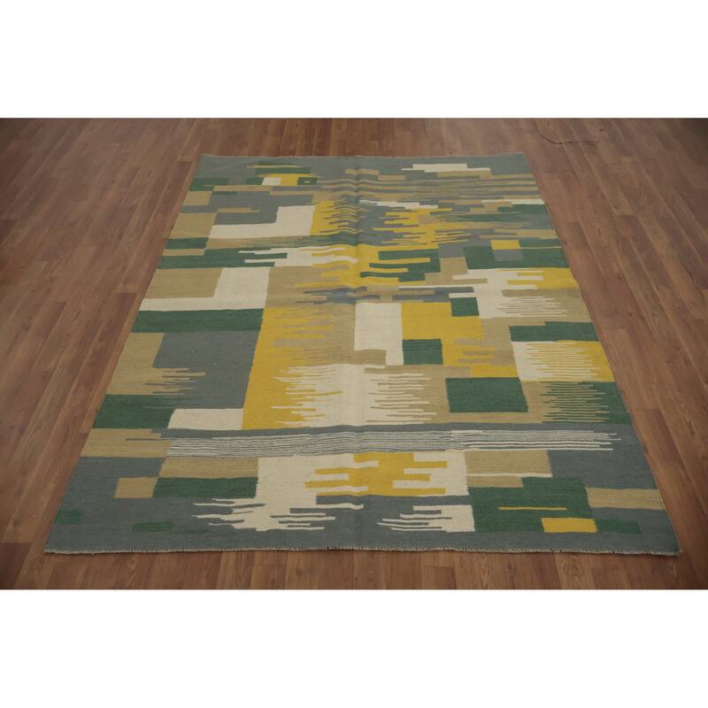 Hand Woven Oriental 100% Wool Carpet Southwestern Modern Multi-Colored Kilim Area Rug - 6' 7'' X 5' 3''