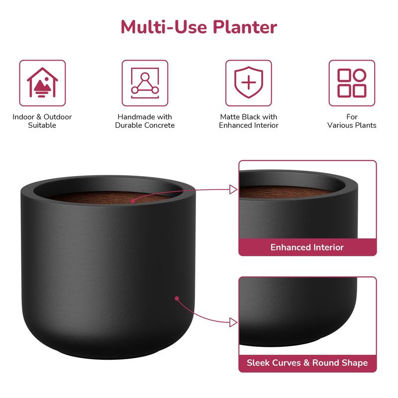 Concrete Round Planter / Pot with Drainage Hole for Indoor & Outdoor