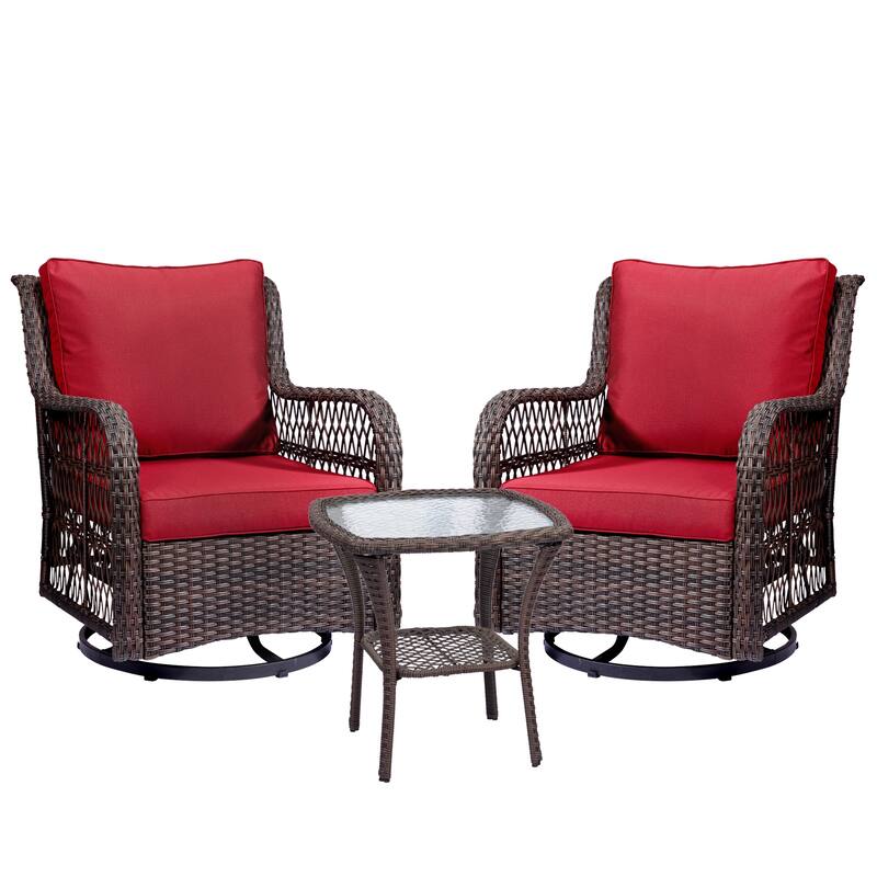 Outdoor Rotatable Wicker Glider Swivel Club Chairs with Cushions for Patio